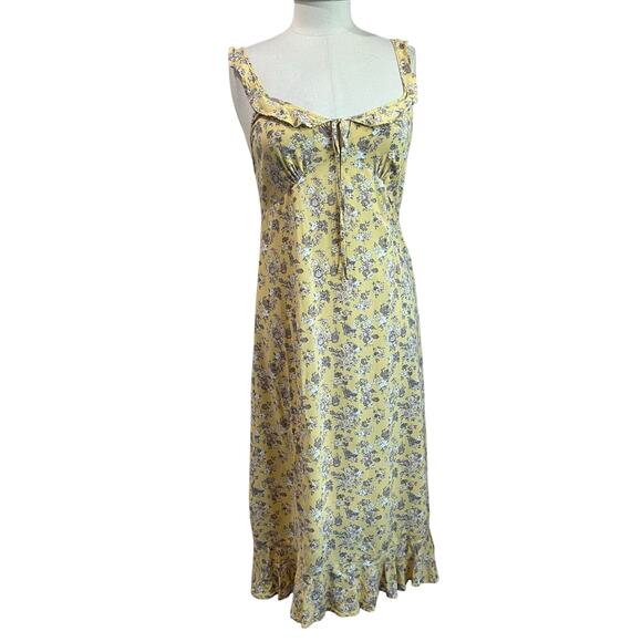 Auguste the Label Yellow Floral Midi Milkmaid Dress Size US 8 - Picture 1 of 12